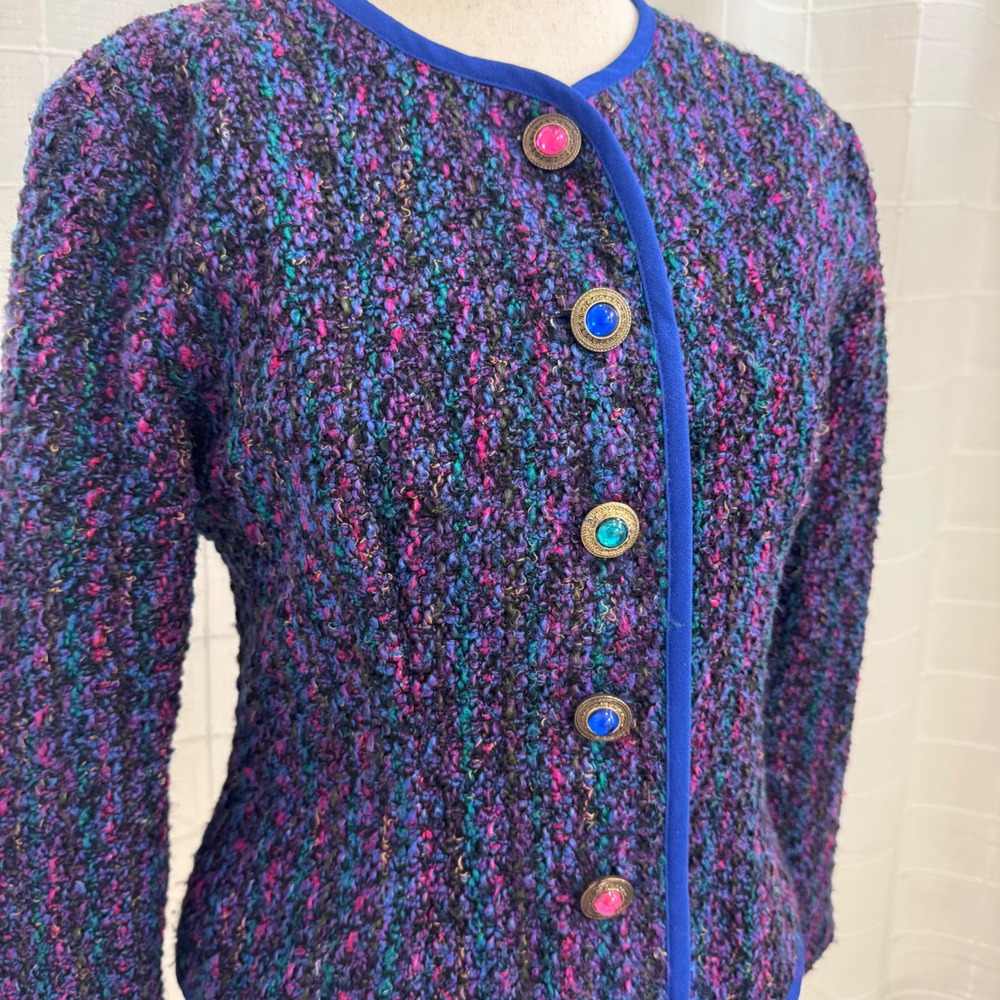 The Magnolia Shoppe Vintage Multicolor Knit Jacket with Rainbow Jewel Buttons - Picture 3 of 5